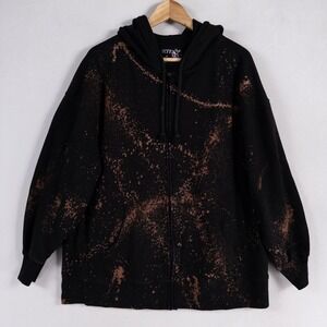 Terra & Sky Hoodie Sweatshirt 1X Black Zip Up Bleach Splatter DIY Halloween